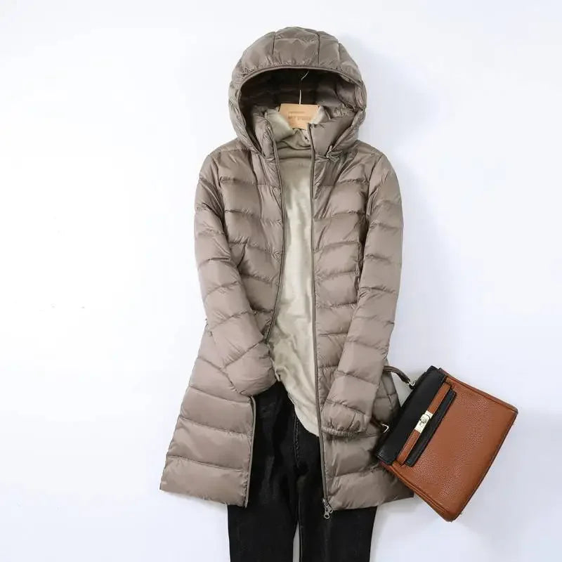Eveloria Damen Pufferjacke Daunen Leicht Abnehmbare Kapuze