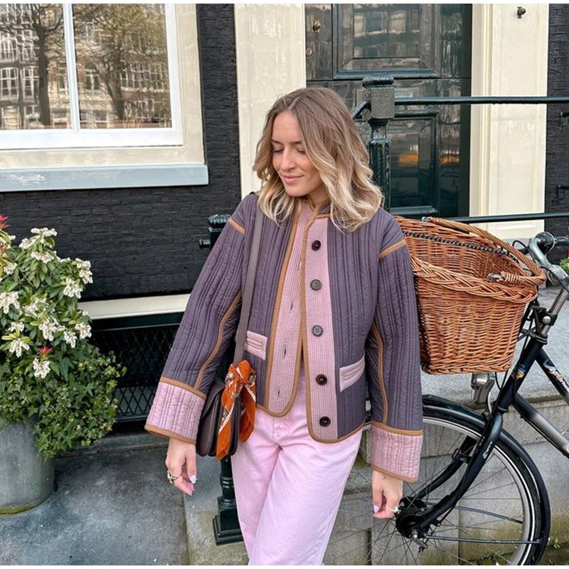 Damen Übergangsjacke Loose Fit Bequem Knöpfe Herbstjacke