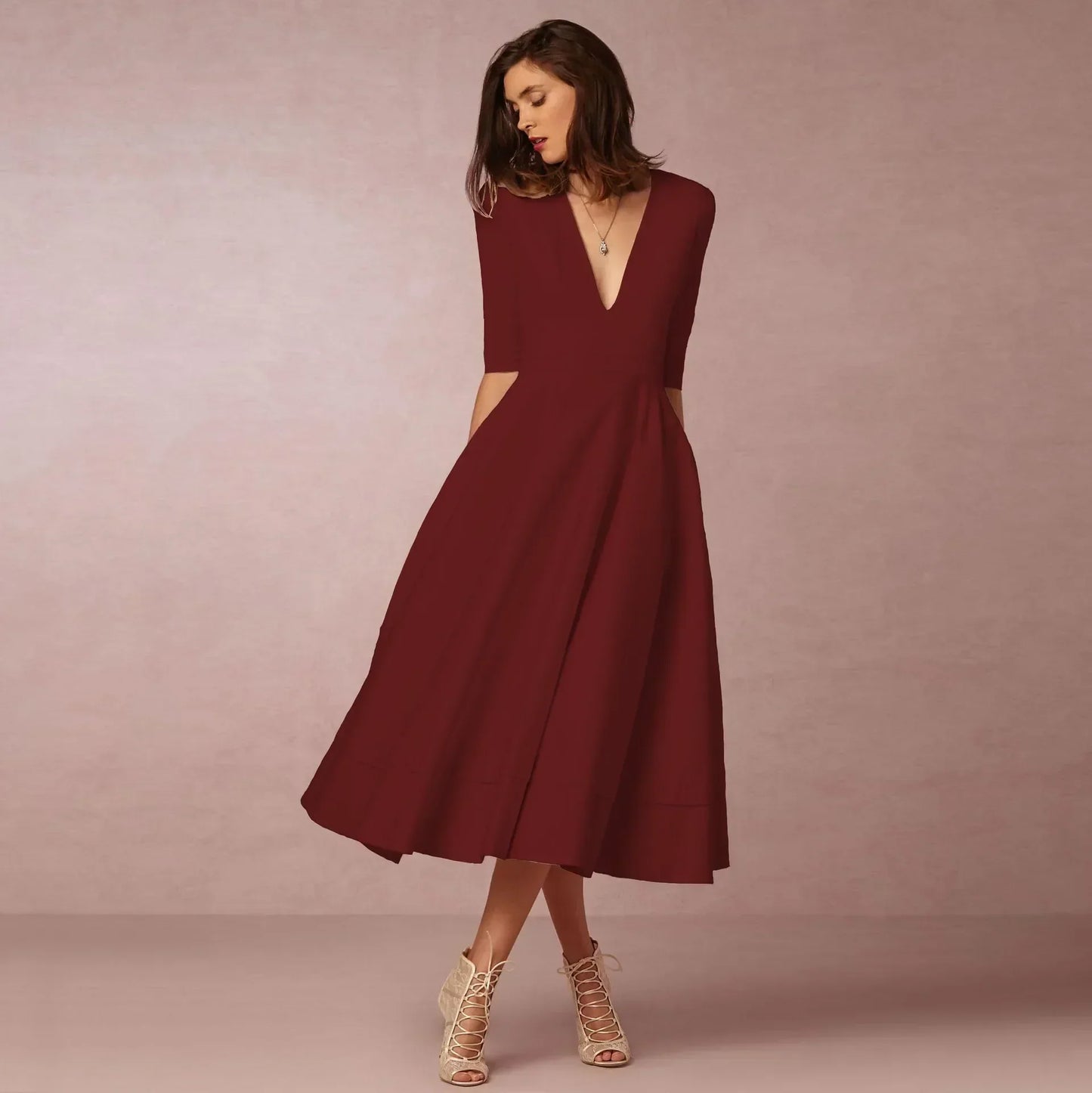 Damen Elegantes Midi Kleid Fließend