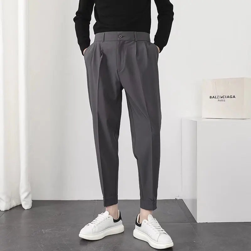 Herren Bundfaltenhose Modern Schwarz - Norvielle