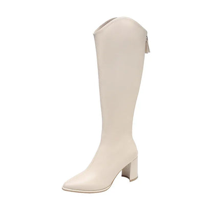 Damen Knee High Stiefel mit Reißverschluss Blockabsatz