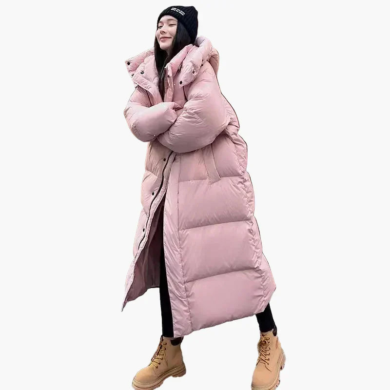 Damen Oversized Puffermantel Lang Kapuze Schwarz - Eveloria