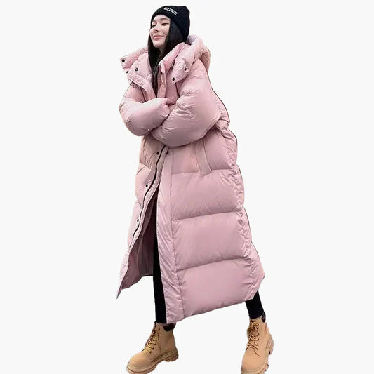 Damen Oversized Puffermantel Lang Kapuze Schwarz - Eveloria