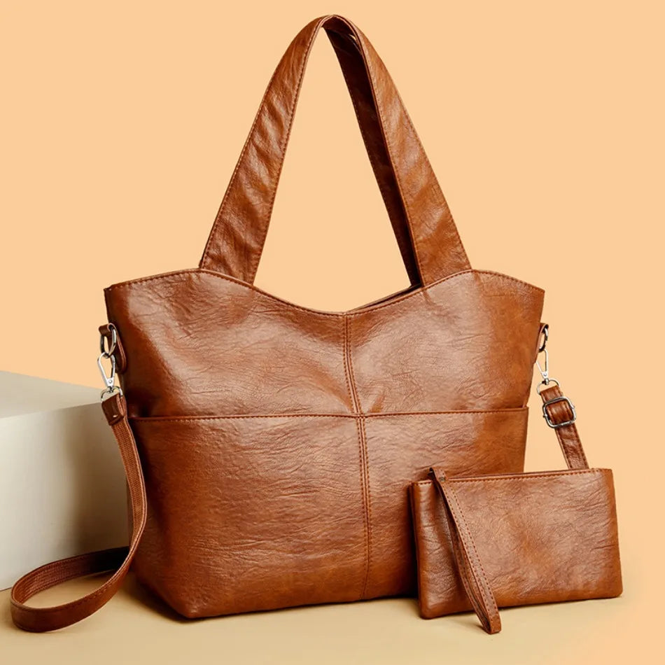 Damen Handtasche Strukturiert Doppelriemen Groß - Eveloria