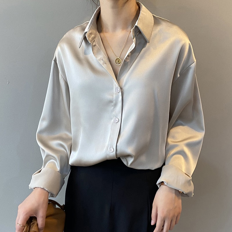 Eveloria Damen Seidenbluse Vintage-Stil