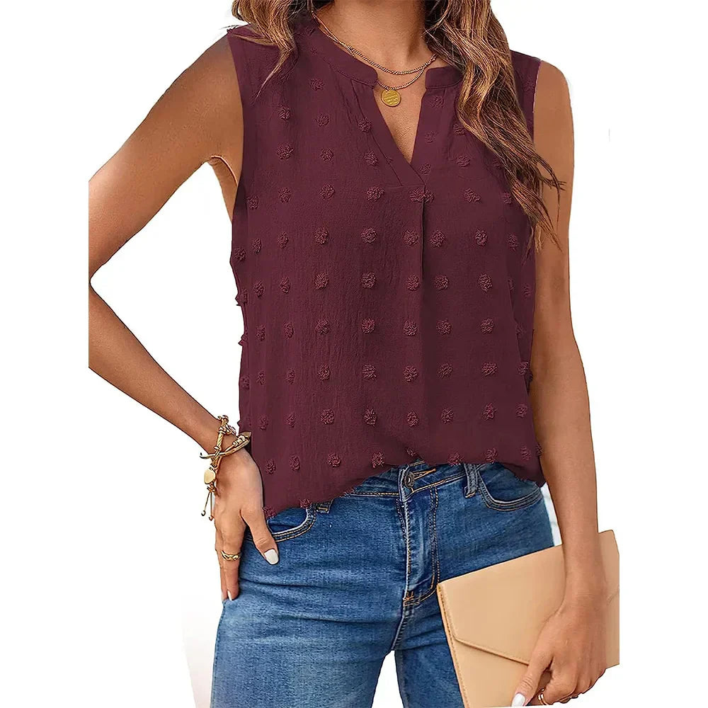 Damen Tanktop V-Ausschnitt Ohne Ärmel Blusen Sommer Schwarz - Eveloria