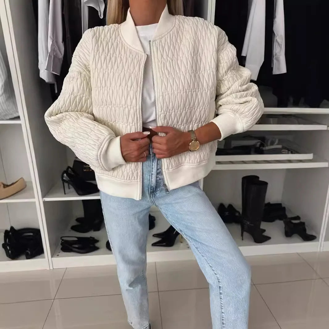 Damen Bomberjacke Gesteppt Reißverschluss Schwarz - Eveloria