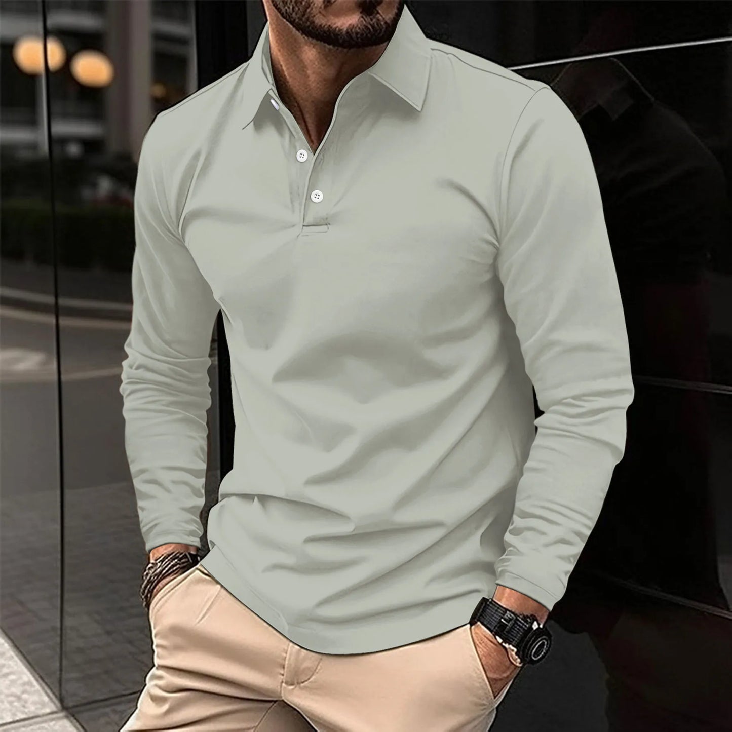 Gideon Herren Langarm-Poloshirt Klassisch