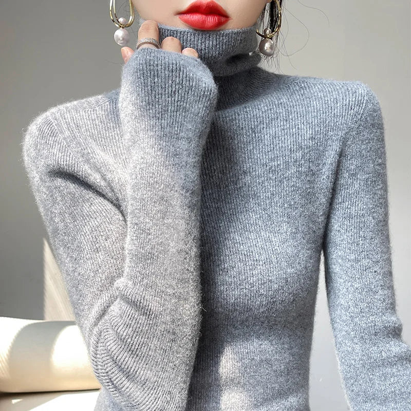 Eveloria Damen Rollkragenpullover Slim Fit