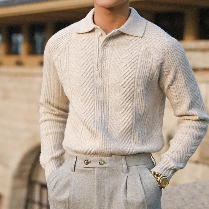 Herren Kaschmir Strickpullover Polokragen Warm Beige - Eveloria