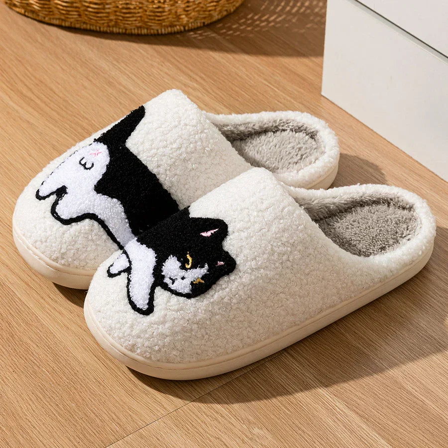 Unisex Hausschuhe Katzenmotiv Plüsch Rutschfest