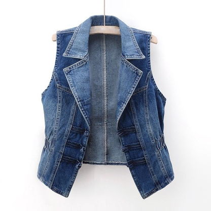 Damen Klassische Jeansweste Blau - Eveloria