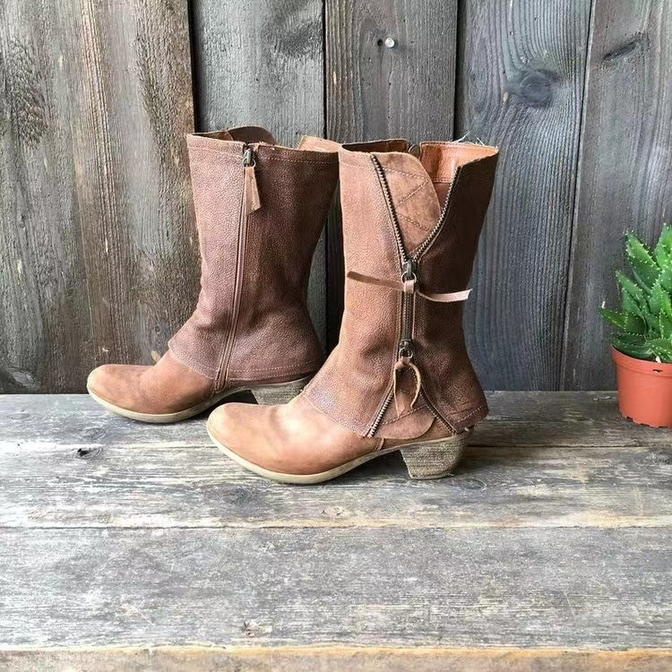 Damen Lederstiefel Reißverschluss