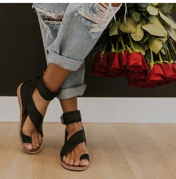 Eveloria Damen Sandalen Kreuzband Zehenring - Eveloria