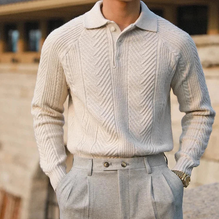 Herren Kaschmir Strickpullover Polokragen Warm Beige
