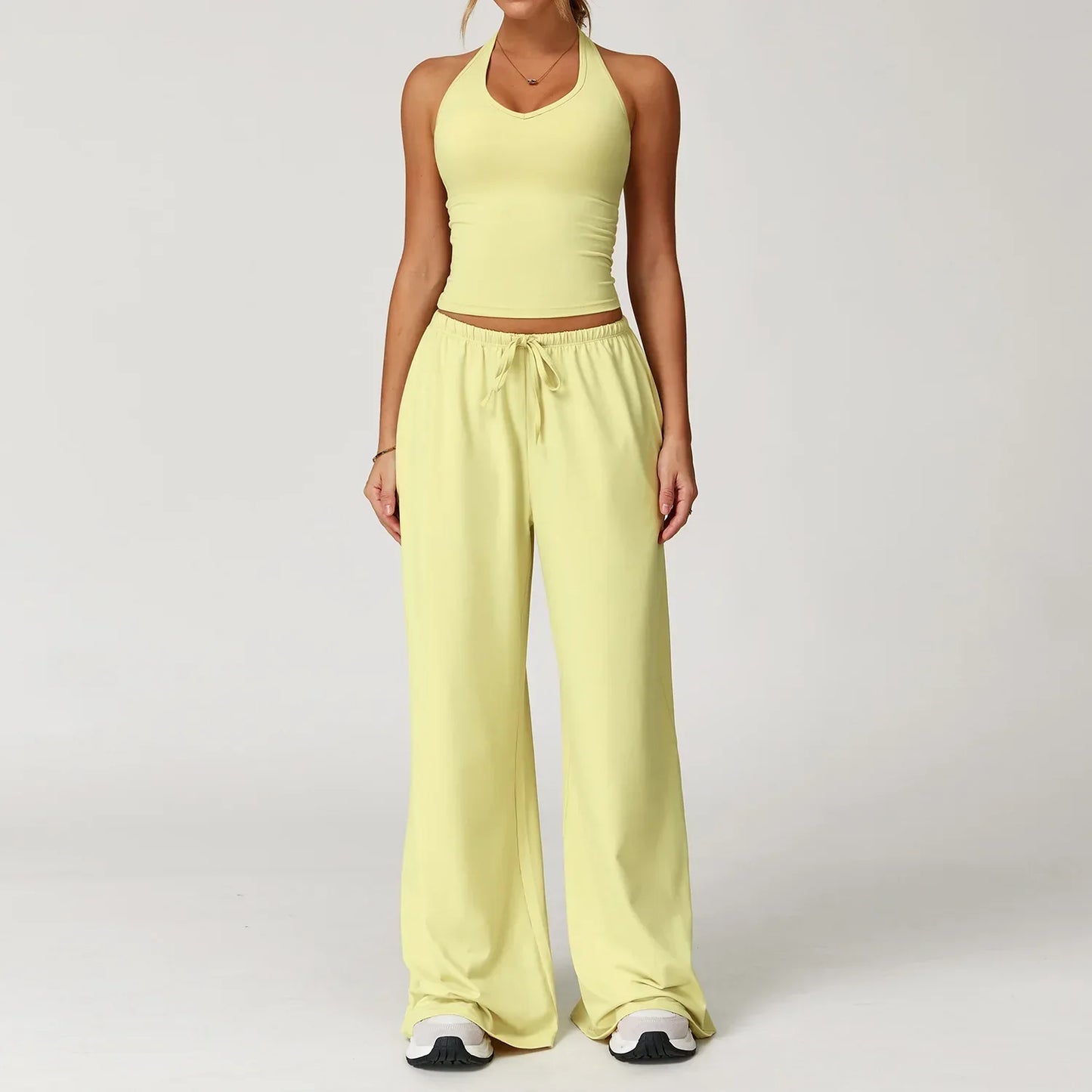 Damen Lounge Set Crop und Hose Baumwolle Beige