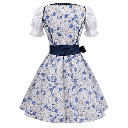 Eveloria Damen Dirndl Kurzärmelig Spitze Blau - Eveloria
