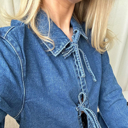 Damen Jeansjacke Oversized 100% Baumwolle mit Bindegürtel