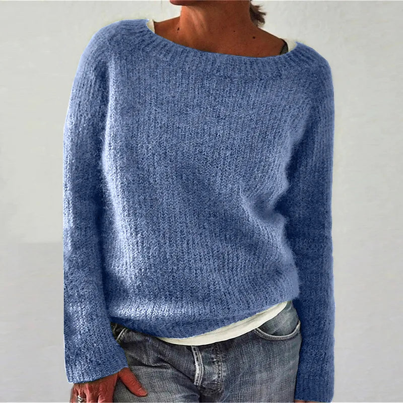 Damen Norweger Pullover Rundhals Baumwolle Warm Beige