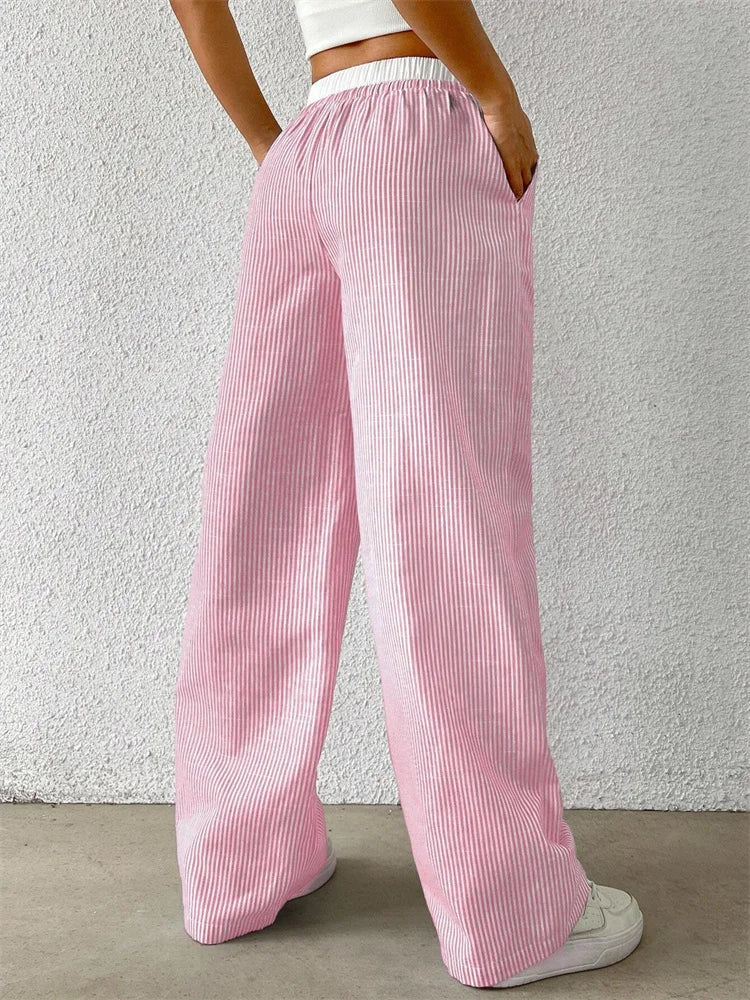 Damen Gestreifte Hose Weites Bein