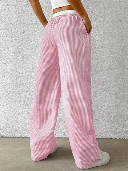 Damen Gestreifte Hose Weites Bein