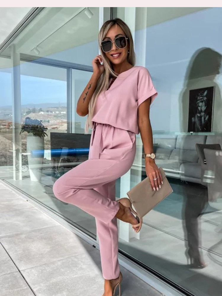 Eveloria Damen Jumpsuit Kurzärmelig Mit Gürtel