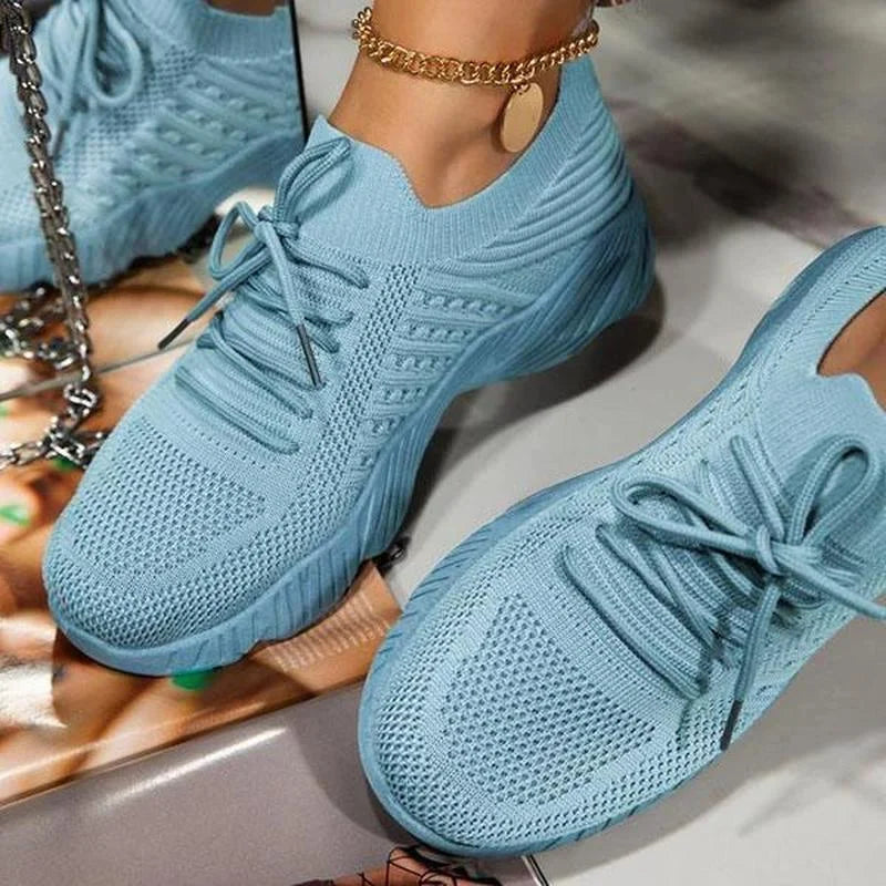 Damen Plateau Sneaker Schnürung Sportlich