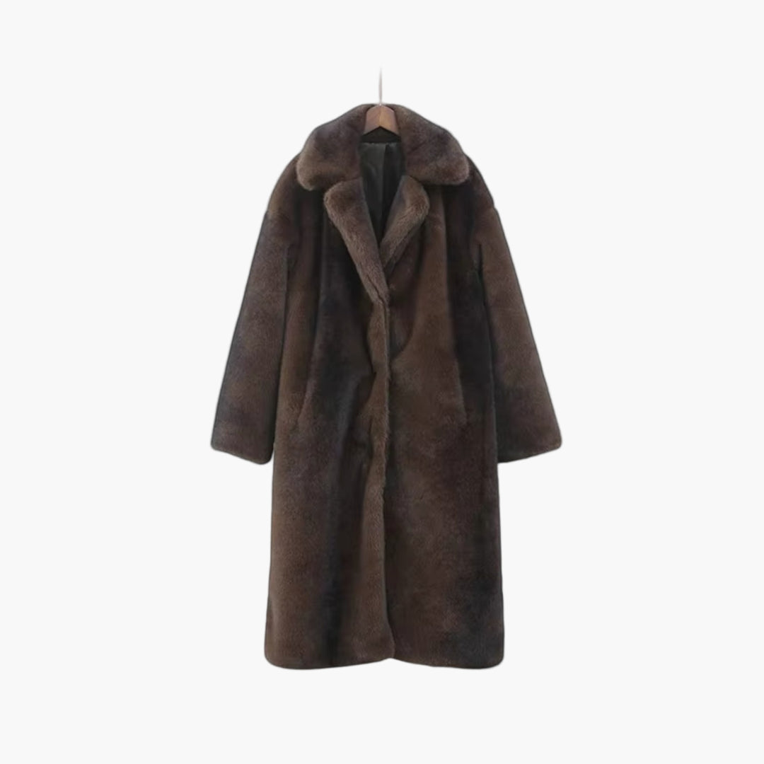 Damen Warmer Oversized Kunstfell Mantel Lang Schwarz - Eveloria