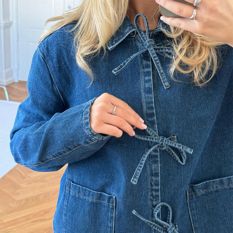 Damen Jeansjacke Oversized 100% Baumwolle mit Bindegürtel