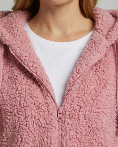 Damen Teddy Fleecejacke Lang