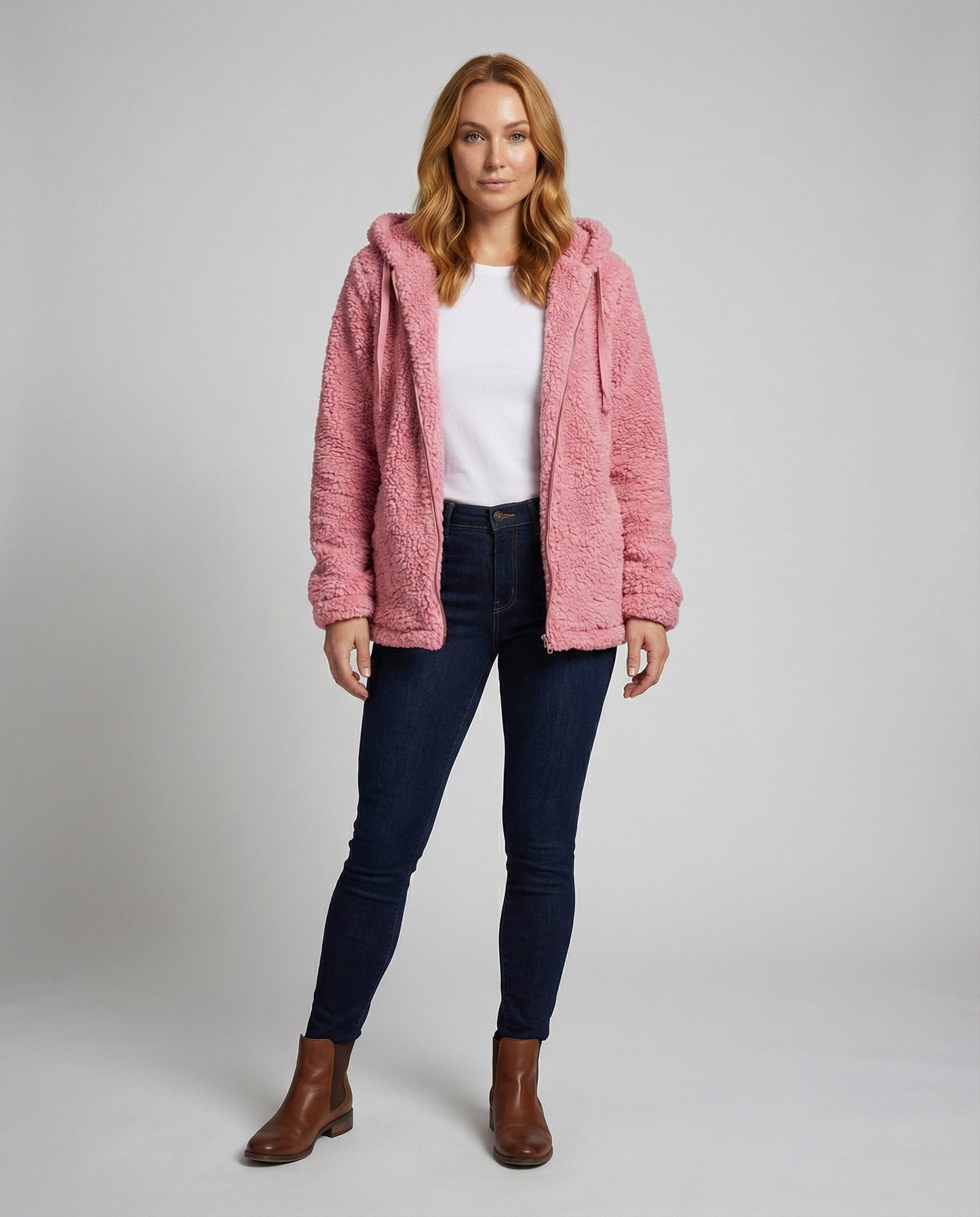 Damen Teddy Fleecejacke Lang