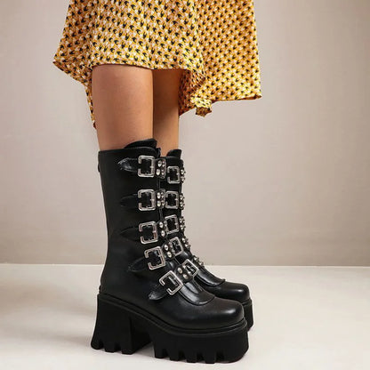 Damen Gothic Stiefel Hochabsatz Chunky