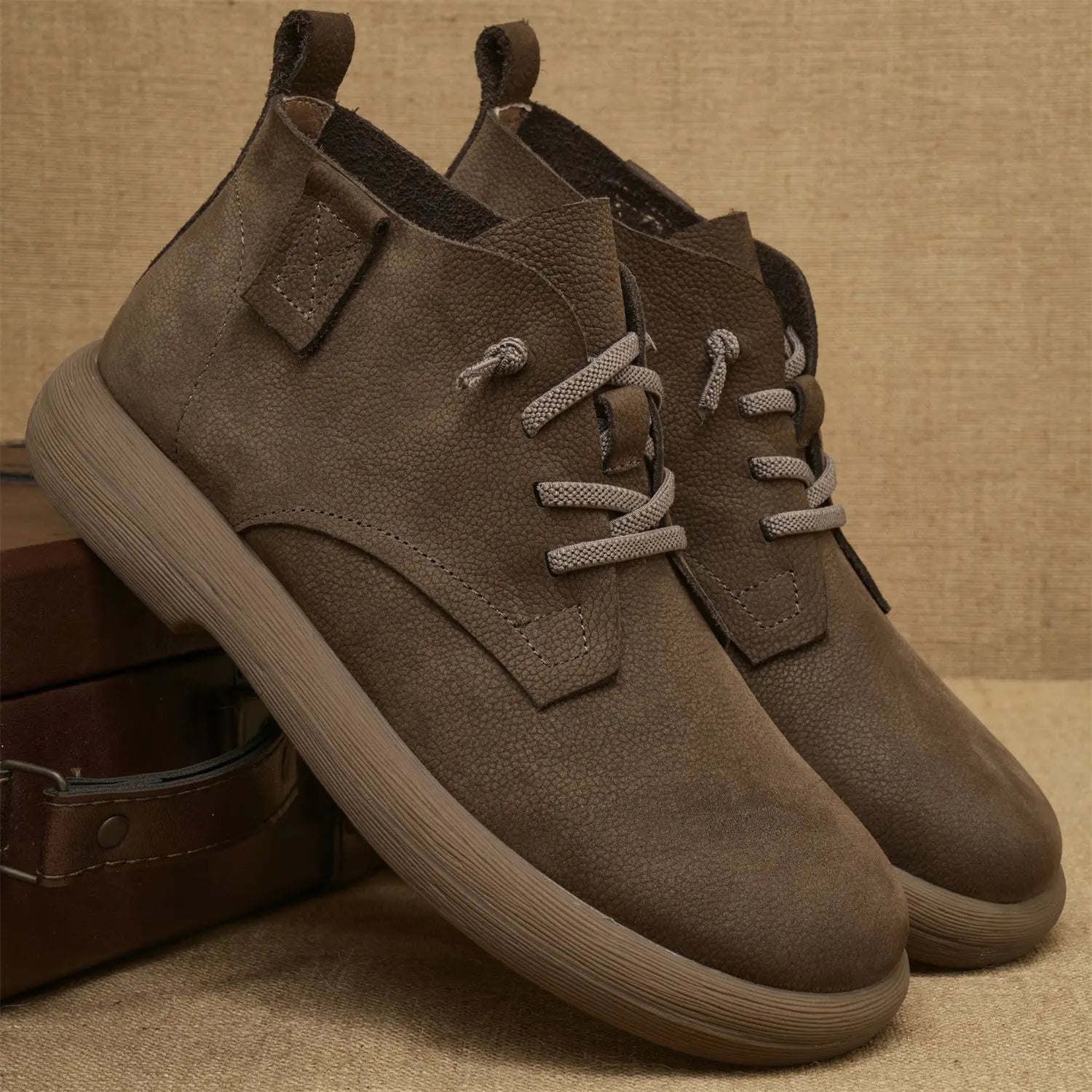 Herren Ankle Boots Weiches Leder Braun Schnürung - Eveloria