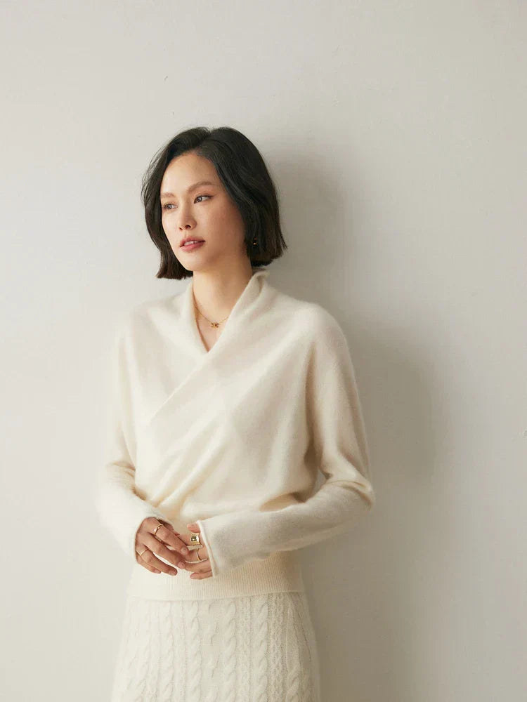Damen Wickelpullover Elegantes Überkreuz-Design