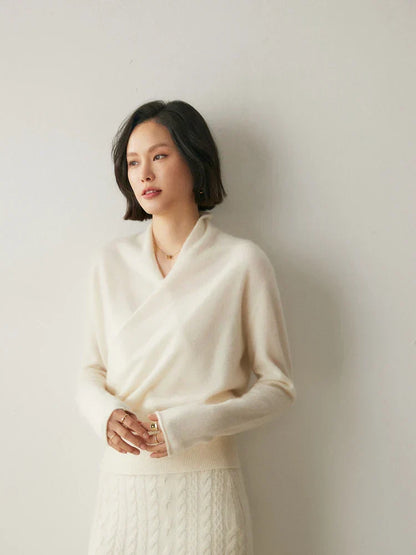 Damen Wickelpullover Elegantes Überkreuz-Design