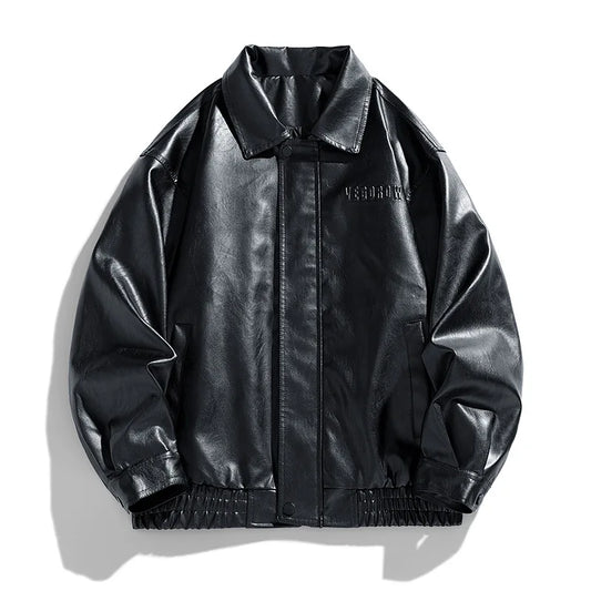 Herren Oversize Jacke Kunstleder Modern Streetstyle Schwarz - Eveloria