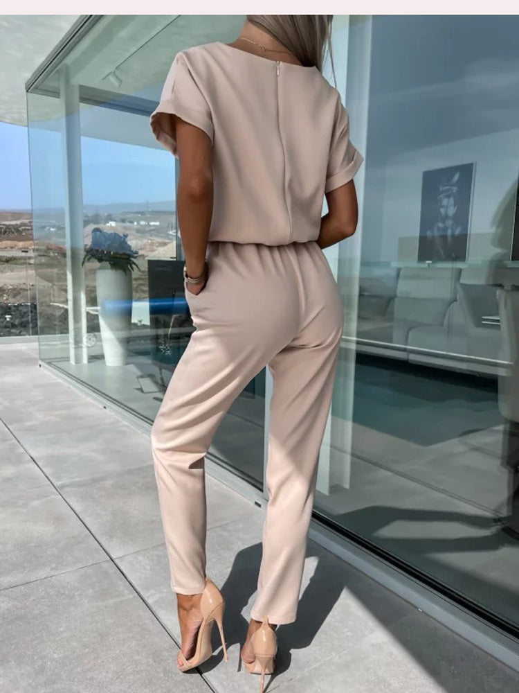 Eveloria Damen Jumpsuit Kurzärmelig Mit Gürtel