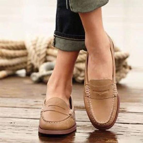 Damen Flache Loafers Reinschlüpfen Leder