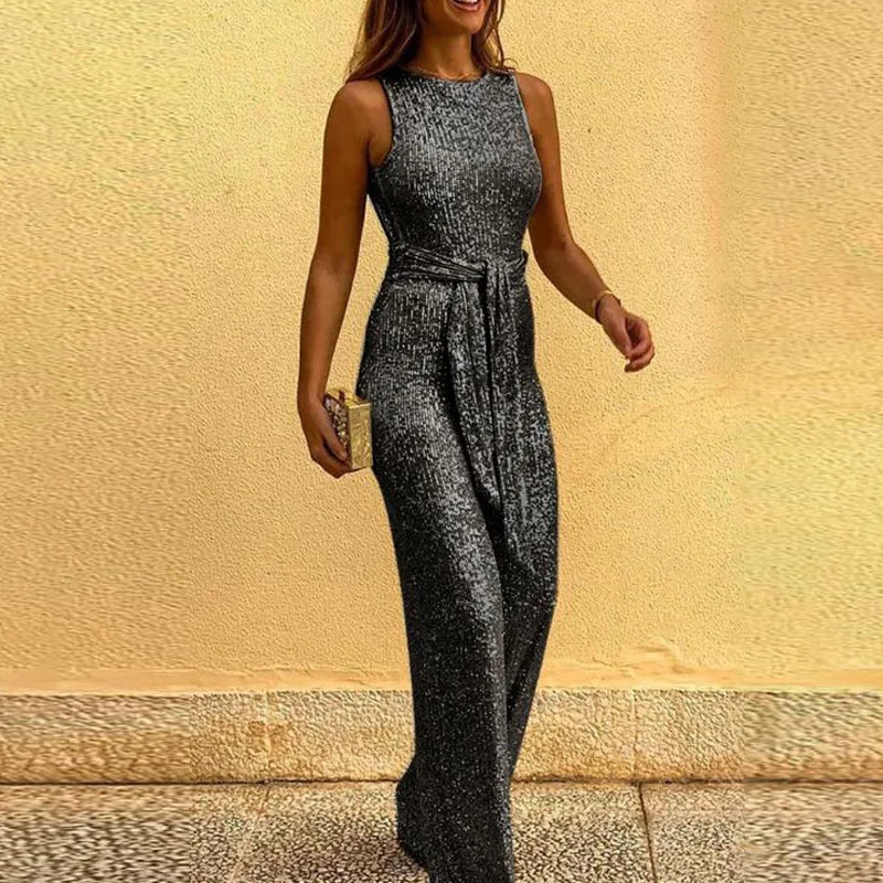 Eveloria Damen Pailletten Jumpsuit Elegant