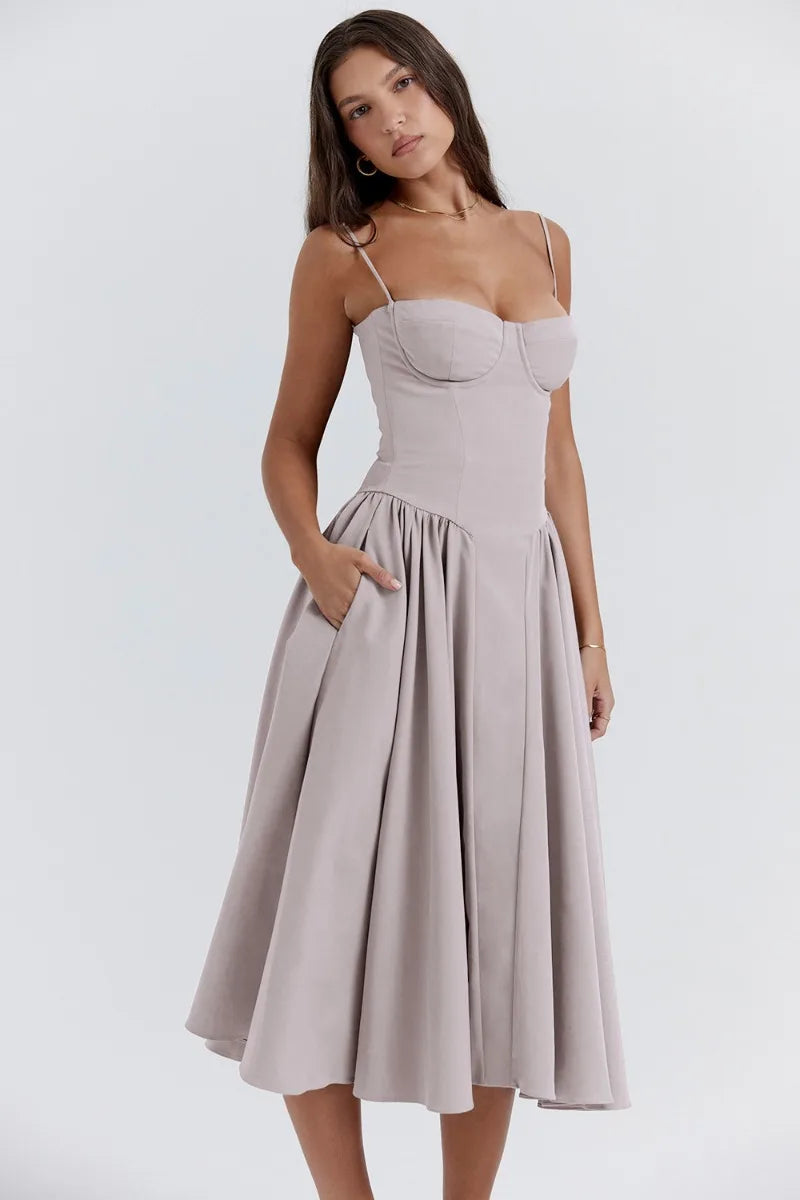 Damen Midikleid mit Taschen Sommerlich Leicht