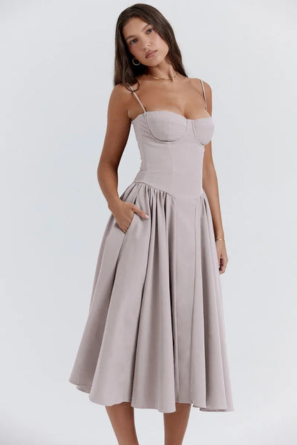Damen Midikleid mit Taschen Sommerlich Leicht
