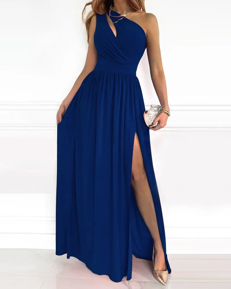 Elegantes Damen Maxikleid Einerschulter Seide