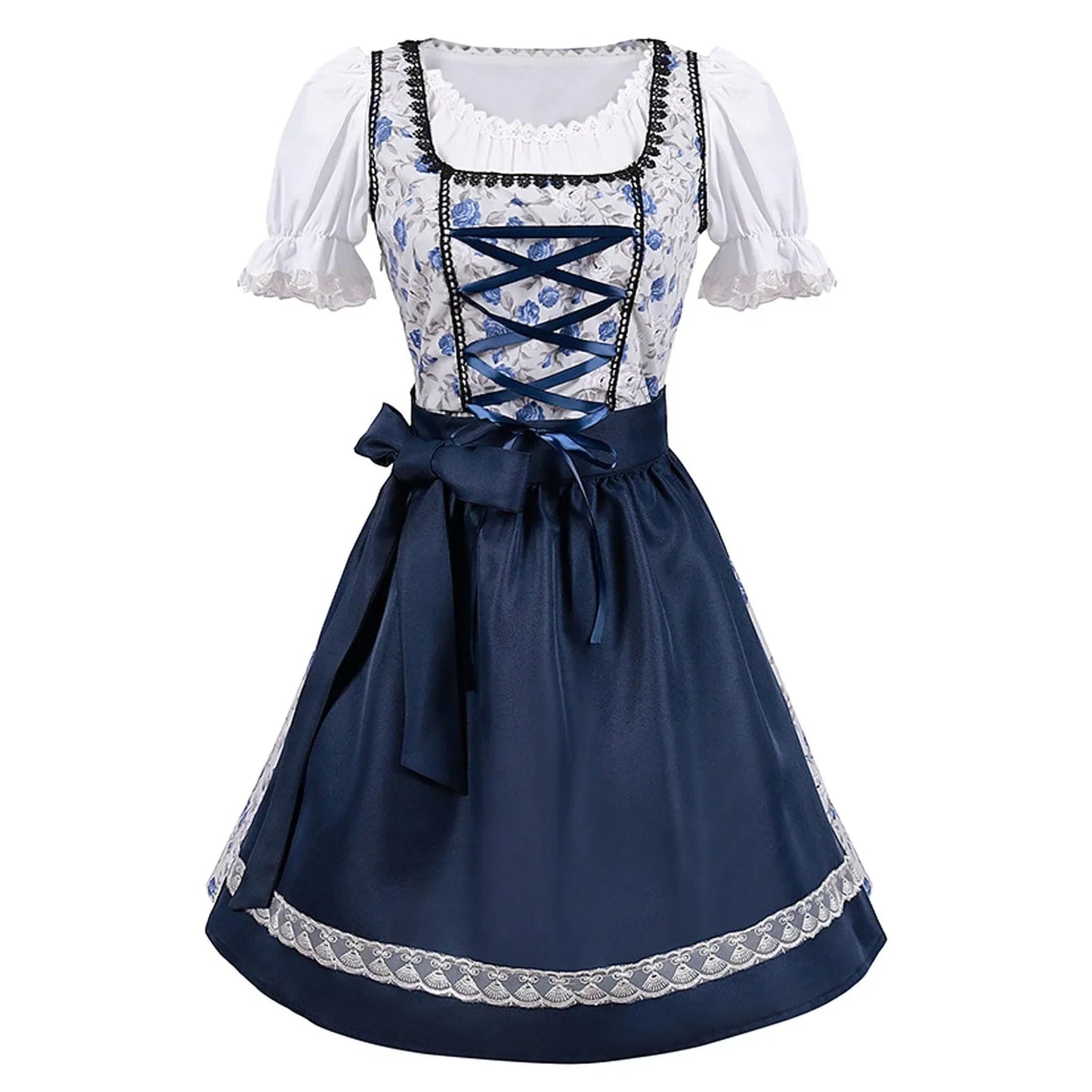 Eveloria Damen Dirndl Kurzärmelig Spitze Blau