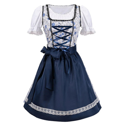 Eveloria Damen Dirndl Kurzärmelig Spitze Blau
