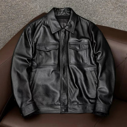 Herren Lederjacke Braun Langlebig Knopfverschluss
