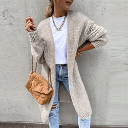 Eveloria Damen Langjacke Gestrickt Beige