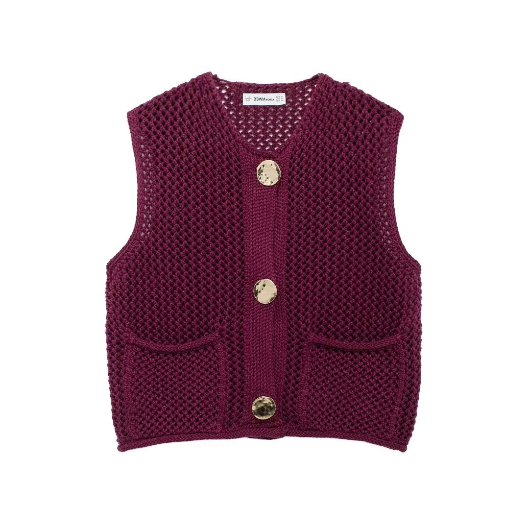 Eveloria Damen Ärmellose Strickweste Mit Knöpfen - Eveloria