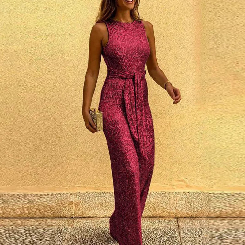 Eveloria Damen Pailletten Jumpsuit Elegant
