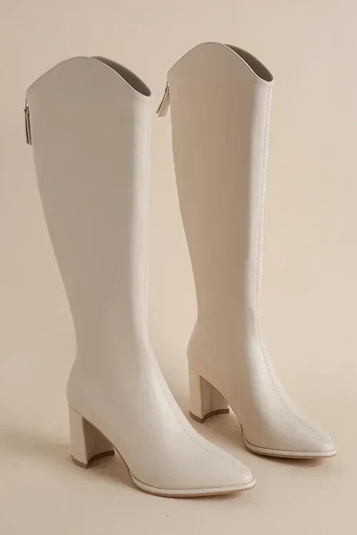 Damen Lederstiefel Kniehoch Gummisohle Schwarz - Eveloria