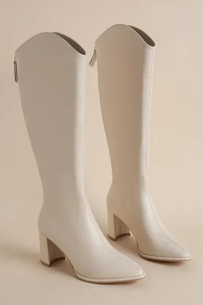 Damen Lederstiefel Kniehoch Gummisohle Schwarz - Eveloria